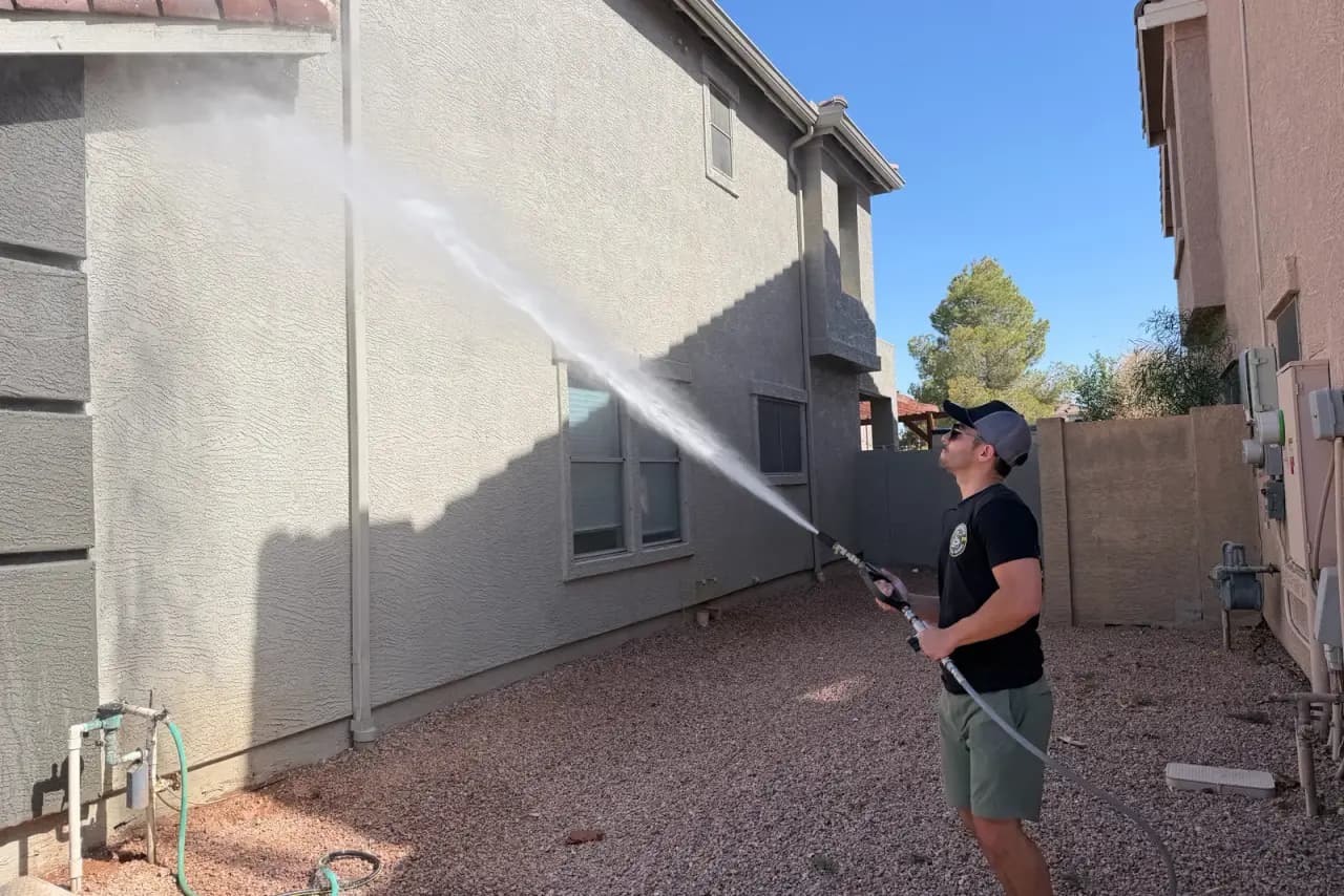Diamondback Pressure Washing truck and rig on a job in the East Valley